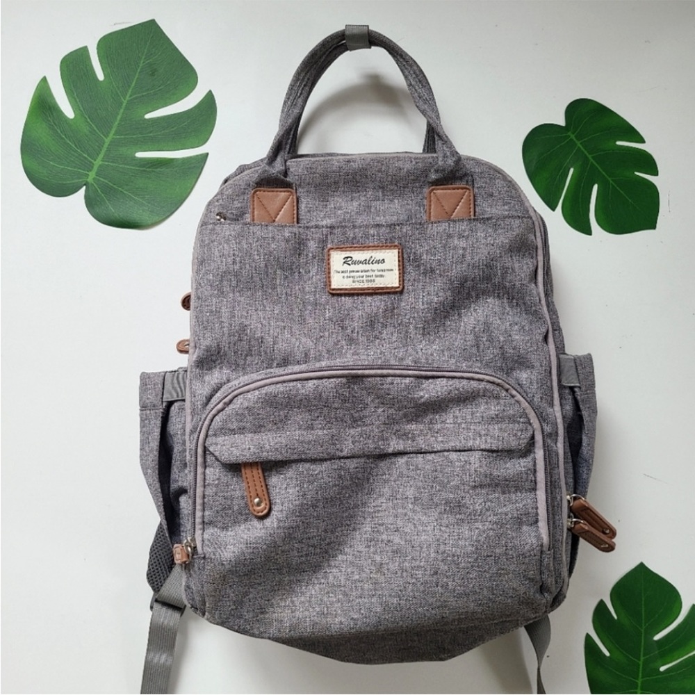 Ruvalino diaper bag backpack with many compartments gray color nice cond…